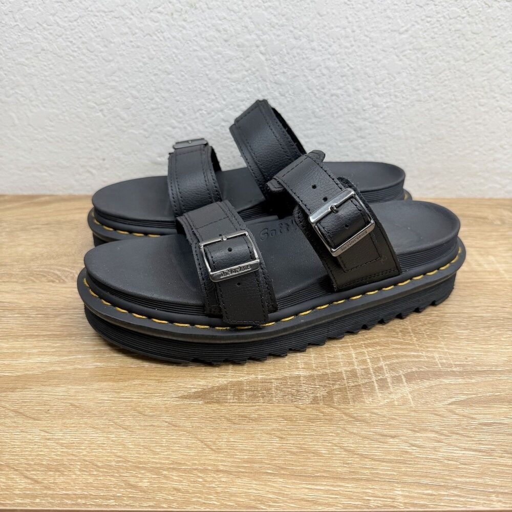 Dr Martens Myles Buckle Slide Platform Sandals Black Sz 8 Women Y2K Goth Grunge